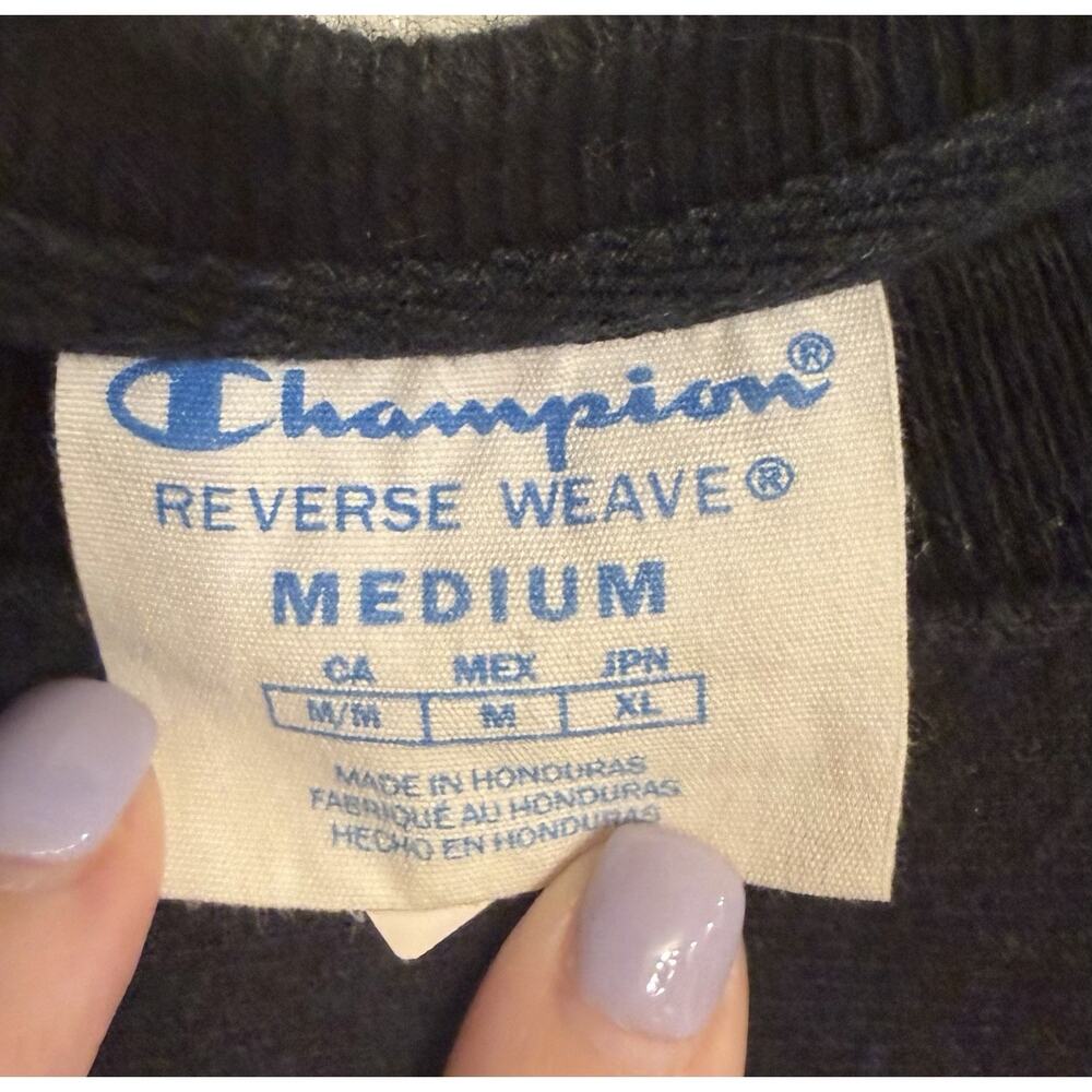 Champion Reverse Weave Black Sweatshirt Crew Neck Logo women’ Medium - Picture 3 of 5